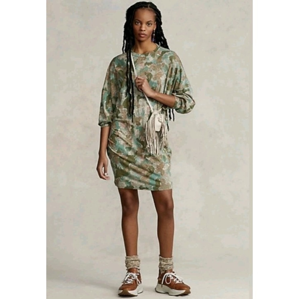 NWT Polo Ralph L Casual Streetwear Oversized Camo Linen Dress‎ SZ S Retail $198